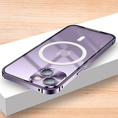 Carcasa Bumper Lujo Marco de Metal y Plastico Funda con Mag-Safe Magnetic LK2 para Apple iPhone 14 Plus Morado