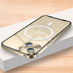Carcasa Bumper Lujo Marco de Metal y Plastico Funda con Mag-Safe Magnetic LK2 para Apple iPhone 14 Plus Oro