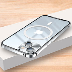 Carcasa Bumper Lujo Marco de Metal y Plastico Funda con Mag-Safe Magnetic LK2 para Apple iPhone 14 Plus Plata