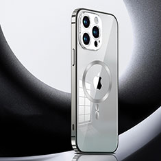 Carcasa Bumper Lujo Marco de Metal y Plastico Funda con Mag-Safe Magnetic LK3 para Apple iPhone 13 Pro Max Plata