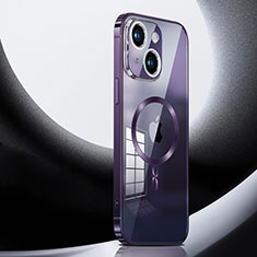 Carcasa Bumper Lujo Marco de Metal y Plastico Funda con Mag-Safe Magnetic LK3 para Apple iPhone 15 Morado