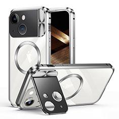 Carcasa Bumper Lujo Marco de Metal y Plastico Funda con Mag-Safe Magnetic LK4 para Apple iPhone 13 Plata