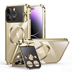 Carcasa Bumper Lujo Marco de Metal y Plastico Funda con Mag-Safe Magnetic LK4 para Apple iPhone 13 Pro Oro