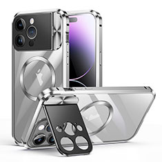 Carcasa Bumper Lujo Marco de Metal y Plastico Funda con Mag-Safe Magnetic LK4 para Apple iPhone 13 Pro Plata