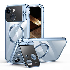 Carcasa Bumper Lujo Marco de Metal y Plastico Funda con Mag-Safe Magnetic LK4 para Apple iPhone 14 Plus Azul