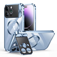 Carcasa Bumper Lujo Marco de Metal y Plastico Funda con Mag-Safe Magnetic LK4 para Apple iPhone 14 Pro Azul