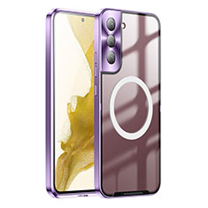 Carcasa Bumper Lujo Marco de Metal y Plastico Funda con Mag-Safe Magnetic P01 para Samsung Galaxy S22 5G Morado