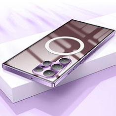 Carcasa Bumper Lujo Marco de Metal y Plastico Funda con Mag-Safe Magnetic para Samsung Galaxy S22 Ultra 5G Morado