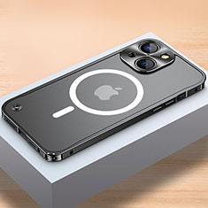 Carcasa Bumper Lujo Marco de Metal y Plastico Funda con Mag-Safe Magnetic QC1 para Apple iPhone 13 Negro