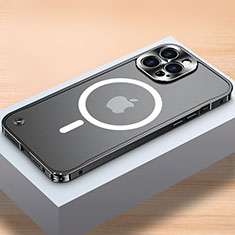 Carcasa Bumper Lujo Marco de Metal y Plastico Funda con Mag-Safe Magnetic QC1 para Apple iPhone 13 Pro Max Negro