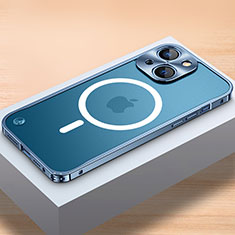 Carcasa Bumper Lujo Marco de Metal y Plastico Funda con Mag-Safe Magnetic QC1 para Apple iPhone 14 Plus Azul