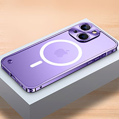 Carcasa Bumper Lujo Marco de Metal y Plastico Funda con Mag-Safe Magnetic QC1 para Apple iPhone 15 Morado