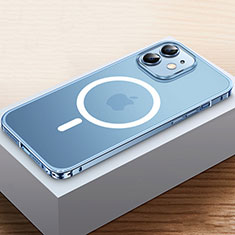 Carcasa Bumper Lujo Marco de Metal y Plastico Funda con Mag-Safe Magnetic QC2 para Apple iPhone 12 Azul