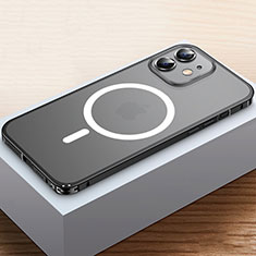Carcasa Bumper Lujo Marco de Metal y Plastico Funda con Mag-Safe Magnetic QC2 para Apple iPhone 12 Mini Negro