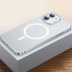 Carcasa Bumper Lujo Marco de Metal y Plastico Funda con Mag-Safe Magnetic QC2 para Apple iPhone 12 Plata