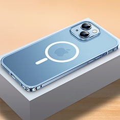 Carcasa Bumper Lujo Marco de Metal y Plastico Funda con Mag-Safe Magnetic QC2 para Apple iPhone 13 Mini Azul