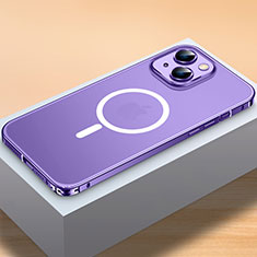 Carcasa Bumper Lujo Marco de Metal y Plastico Funda con Mag-Safe Magnetic QC2 para Apple iPhone 13 Mini Morado
