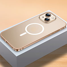 Carcasa Bumper Lujo Marco de Metal y Plastico Funda con Mag-Safe Magnetic QC2 para Apple iPhone 13 Oro