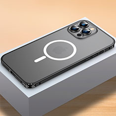 Carcasa Bumper Lujo Marco de Metal y Plastico Funda con Mag-Safe Magnetic QC2 para Apple iPhone 13 Pro Max Negro