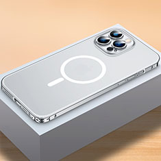 Carcasa Bumper Lujo Marco de Metal y Plastico Funda con Mag-Safe Magnetic QC2 para Apple iPhone 13 Pro Max Plata