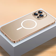 Carcasa Bumper Lujo Marco de Metal y Plastico Funda con Mag-Safe Magnetic QC2 para Apple iPhone 13 Pro Oro