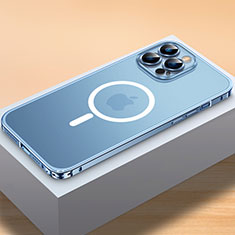 Carcasa Bumper Lujo Marco de Metal y Plastico Funda con Mag-Safe Magnetic QC2 para Apple iPhone 15 Pro Azul