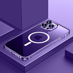 Carcasa Bumper Lujo Marco de Metal y Plastico Funda con Mag-Safe Magnetic QC3 para Apple iPhone 12 Pro Max Morado