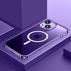 Carcasa Bumper Lujo Marco de Metal y Plastico Funda con Mag-Safe Magnetic QC3 para Apple iPhone 13 Mini Morado
