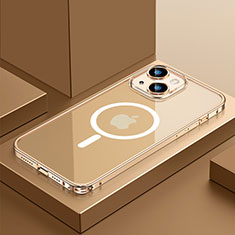 Carcasa Bumper Lujo Marco de Metal y Plastico Funda con Mag-Safe Magnetic QC3 para Apple iPhone 13 Mini Oro