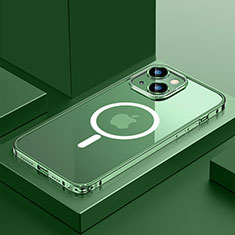 Carcasa Bumper Lujo Marco de Metal y Plastico Funda con Mag-Safe Magnetic QC3 para Apple iPhone 13 Mini Verde