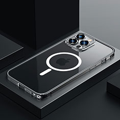 Carcasa Bumper Lujo Marco de Metal y Plastico Funda con Mag-Safe Magnetic QC3 para Apple iPhone 13 Pro Max Negro