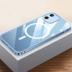 Carcasa Bumper Lujo Marco de Metal y Plastico Funda con Mag-Safe Magnetic QC4 para Apple iPhone 12 Mini Azul