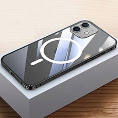 Carcasa Bumper Lujo Marco de Metal y Plastico Funda con Mag-Safe Magnetic QC4 para Apple iPhone 12 Negro