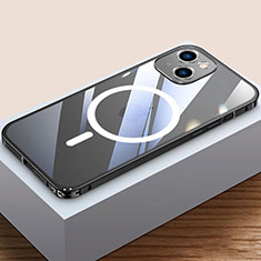 Carcasa Bumper Lujo Marco de Metal y Plastico Funda con Mag-Safe Magnetic QC4 para Apple iPhone 13 Mini Negro