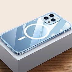 Carcasa Bumper Lujo Marco de Metal y Plastico Funda con Mag-Safe Magnetic QC4 para Apple iPhone 13 Pro Max Azul