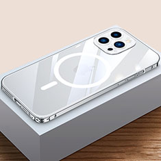 Carcasa Bumper Lujo Marco de Metal y Plastico Funda con Mag-Safe Magnetic QC4 para Apple iPhone 13 Pro Plata