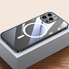 Carcasa Bumper Lujo Marco de Metal y Plastico Funda con Mag-Safe Magnetic QC4 para Apple iPhone 15 Pro Max Negro