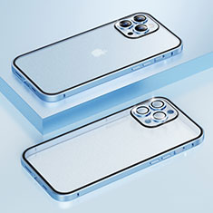 Carcasa Bumper Lujo Marco de Metal y Plastico Funda LF3 para Apple iPhone 14 Pro Max Azul