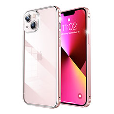 Carcasa Bumper Lujo Marco de Metal y Plastico Funda LF5 para Apple iPhone 13 Oro Rosa