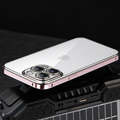 Carcasa Bumper Lujo Marco de Metal y Plastico Funda LF5 para Apple iPhone 13 Pro Max Oro Rosa