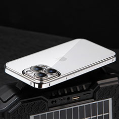 Carcasa Bumper Lujo Marco de Metal y Plastico Funda LF5 para Apple iPhone 13 Pro Max Plata