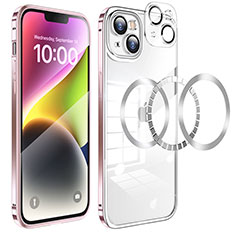 Carcasa Bumper Lujo Marco de Metal y Plastico Funda LF5 para Apple iPhone 14 Oro Rosa