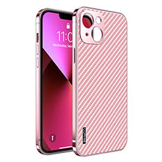 Carcasa Bumper Lujo Marco de Metal y Plastico Funda LF6 para Apple iPhone 13 Oro Rosa