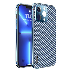 Carcasa Bumper Lujo Marco de Metal y Plastico Funda LF6 para Apple iPhone 13 Pro Azul