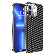 Carcasa Bumper Lujo Marco de Metal y Plastico Funda LF6 para Apple iPhone 13 Pro Max Negro