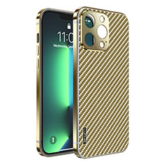 Carcasa Bumper Lujo Marco de Metal y Plastico Funda LF6 para Apple iPhone 13 Pro Max Oro