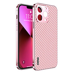 Carcasa Bumper Lujo Marco de Metal y Plastico Funda LF6 para Apple iPhone 13 Pro Max Oro Rosa