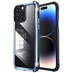 Carcasa Bumper Lujo Marco de Metal y Plastico Funda LF6 para Apple iPhone 14 Pro Azul
