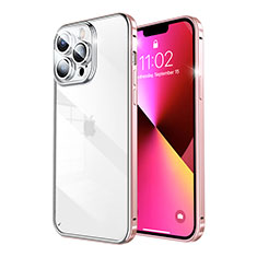 Carcasa Bumper Lujo Marco de Metal y Plastico Funda LF7 para Apple iPhone 13 Pro Max Oro Rosa