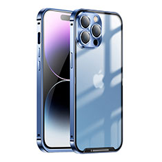 Carcasa Bumper Lujo Marco de Metal y Plastico Funda LO1 para Apple iPhone 14 Pro Azul